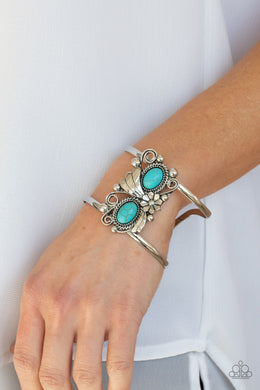 Mojave Flower Girl - Blue Turquoise Stone Cuff Bracelet Paparazzi Accessories