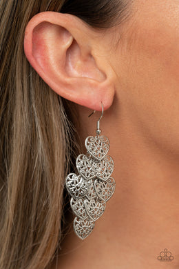 Shimmery Soulmates - Silver Heart Earrings Paparazzi Accessories