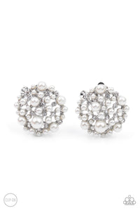clip-on,Pearls,white,Head To Toe Twinkle - White Clip-On Earrings