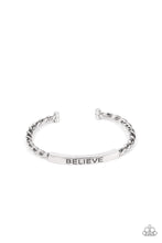 Load image into Gallery viewer, Keep Calm and Believe - Silver Cuff Bracelet Paparazzi Accessories