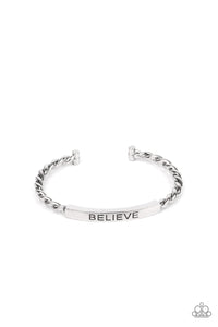 faith,inspirational,silver,Keep Calm and Believe - Silver Cuff Bracelet