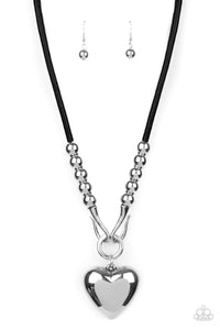 black,heart,Hearts,leather,Long Necklace,Forbidden Love - Black Necklace