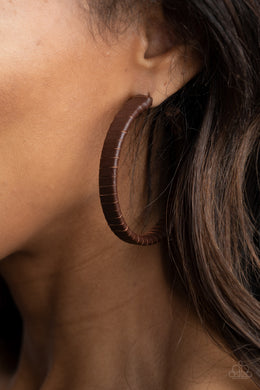 Leather-Clad Legend - Brown Leather Hoop Earrings Paparazzi Accessories