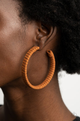 Suede Parade - Brown Leather Hoop Earrings Paparazzi Accessories