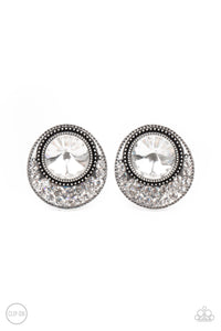 clip-on,rhinestones,white,Off The RICHER-Scale - White Clip-On Earrings