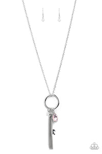 crystal,key,long necklace,pink,silver,Unlock Your Sparkle - Pink Necklace