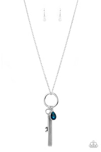 blue,key,long necklace,rhinestones,Unlock Your Sparkle - Blue Rhinestone Necklace