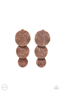 clip-on,copper,Ancient Antiquity - Copper Clip-On Earrings