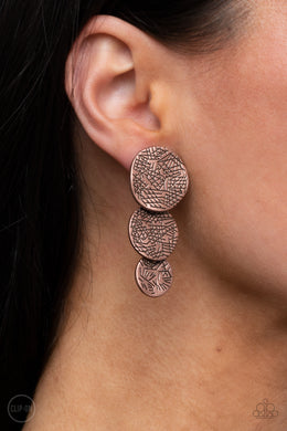 Ancient Antiquity - Copper Clip-On Earrings Paparazzi Accessories