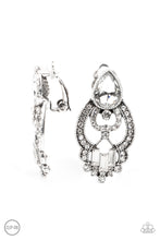 Load image into Gallery viewer, Glamour Gauntlet - White Rhinestone Clip-On Earrings Paparazzi Accessories