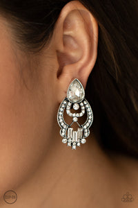 clip-on,rhinestones,white,Glamour Gauntlet - White Rhinestone Clip-On Earrings