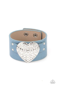 blue,heart,Hearts,leather,rhinestones,wrap,Flauntable Flirt Blue Bracelet