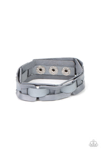 gray,leather,snap,urban,wrap,Garage Band Grunge - Silver Bracelet