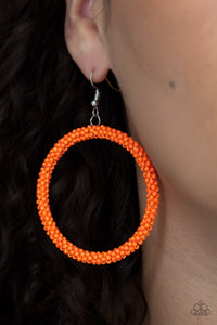 fishhook,orange,seed bead,Beauty and the BEACH - Orange Seed Bead Earrings