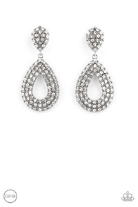 clip-on,rhinestones,white,Pack In The Pizzazz - White Rhinestone Clip-On Earring