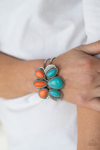blue,crackle stone,cuff,orange,turquoise,Botanical Badlands - Orange Stone Bracelet