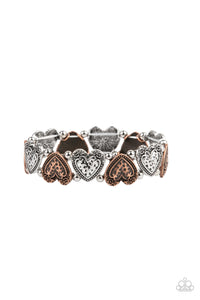 copper,hearts,stretchy,Rustic Heartthrob - Multi Bracelet