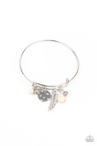 Bangles,charm,crackle stone,feather,white,Root and RANCH - White Bangle Bracelet