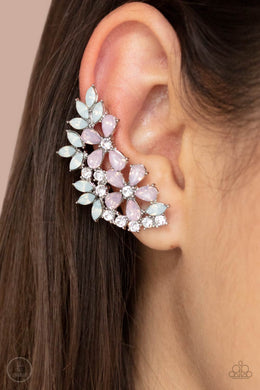 Garden Party Powerhouse - Pink Rhinestone Ear Crawler Earrings Paparazzi Accessories