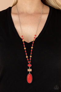long necklace,red,wooden,Naturally Essential - Red Necklace