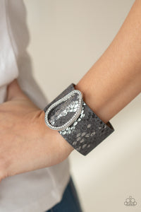 leather,silver,snakeskin,snap,wrap,HISS-tory In The Making - Silver Bracelet