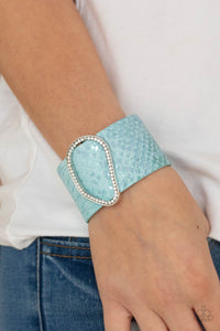 blue,rhinestones,snakeskin,snap,wrap,HISS-tory In The Making - Blue Leather Wrap Bracelet