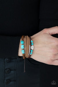 blue,brown,crackle stone,leather,pull-tie,turquoise,urban,Act Natural - Blue Stone Pull-Tie Leather Bracelet