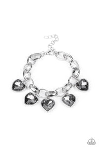 hearts,lobster claw clasp,rhinestones,silver,Candy Heart Charmer Silver Bracelet