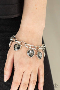 hearts,lobster claw clasp,rhinestones,silver,Candy Heart Charmer Silver Bracelet