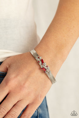 A Chic Clique - Red Rhinestone Cuff Bracelet Paparazzi Accessories