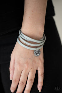 faith,inspirational,leather,lobster claw clasp,silver,Wonderfully Worded - Silver Leather Wrap Bracelet