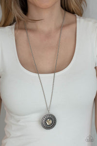 brown,long necklace,rhinestones,silver,Aztec Apex - Brown Rhinestone Necklace