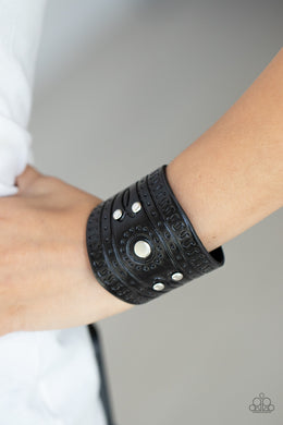 Orange County - Black Leather Urban Bracelet Paparazzi Accessories