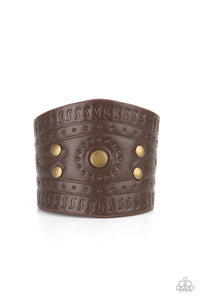brass,brown,leather,snap,wrap,Orange County - Brass Leather Bracelet