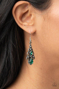 fishhook,green,rhinestones,Urban Radiance - Green Rhinestone Earrings