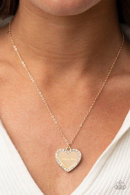 The Real Boss - Gold Rhinestone Heart Necklace Paparazzi Accessories
