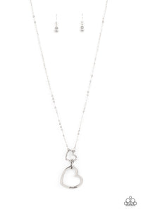 hearts,long necklace,rhinestones,white,Grandma Glow - White Rhinestone Heart Necklace