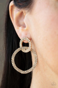 gold,post,rhinestones,Intensely Icy - Gold Rhinestone Post Earrings