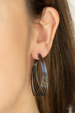 Industrial Illusion - Black Gunmetal Hoop Earrings Paparazzi Accessories