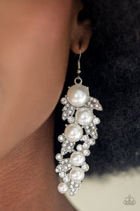 fishhook,life of the party,pearls,rhinestones,white,The Party Has Arrived White Pearl and Rhinestone Earrings