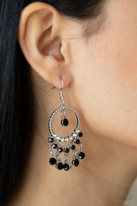 black,fishhook,rhinestones,Cosmic Chandeliers - Black Rhinestone Earrings