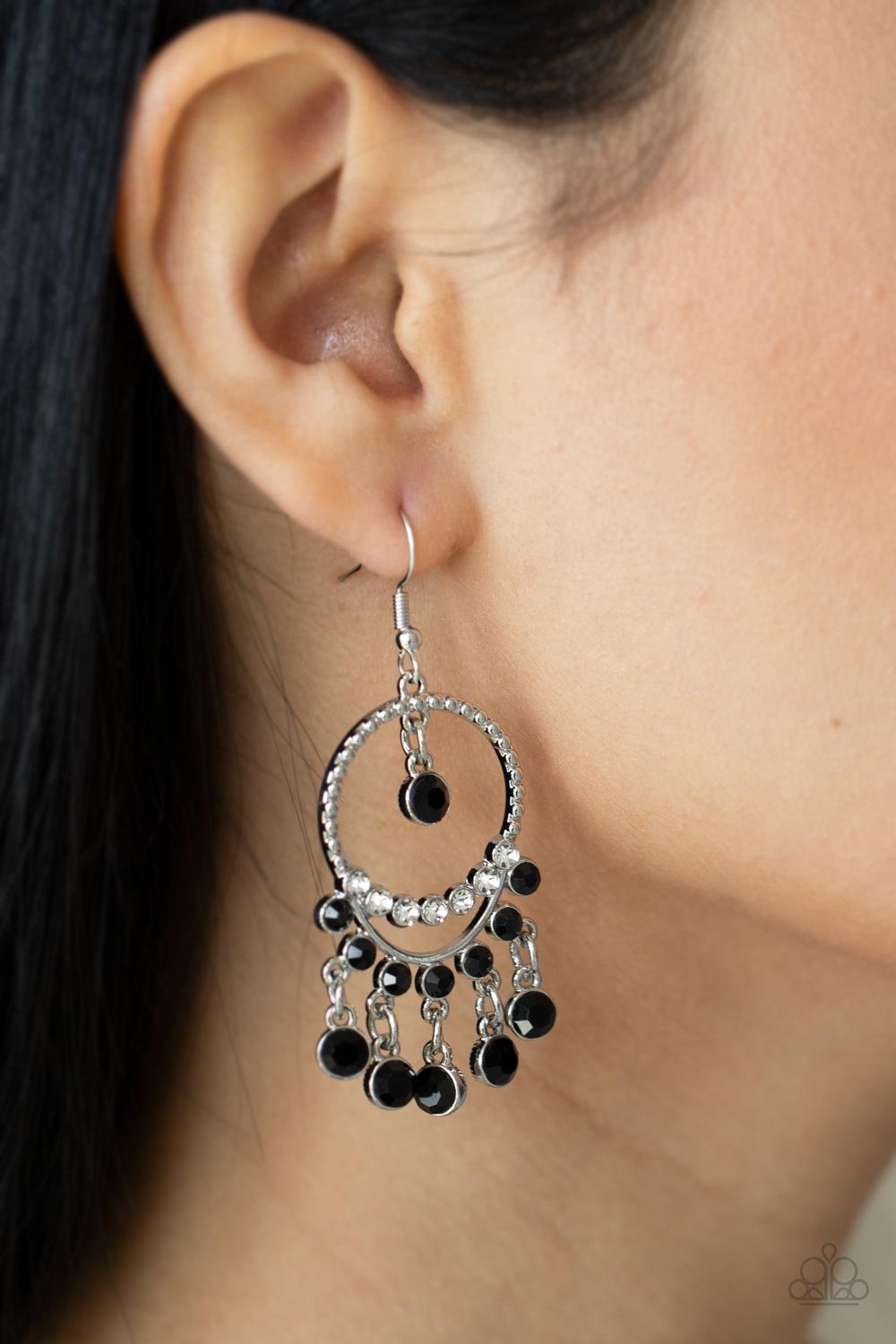 Cosmic Chandeliers - Black Rhinestone Earrings Paparazzi Accessories