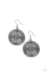fishhook,floral,silver,Dubai Décor - Silver Earrings
