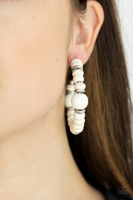 Definitely Down-To-Earth - White Stone Hoop Earrings Paparazzi Accessories