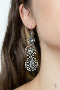 fishhook,floral,silver,Gazebo Garden - Silver Floral Earrings