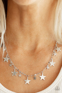 patriotic,short necklace,silver,stars,Starry Shindig - Silver Necklace