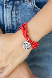 floral,red,seed bead,stretchy,Badlands Botany - Red Seed Bead Stretchy Bracelet