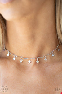 Americana,choker,patriotic,short necklace,silver,stars,Little Miss Americana - Silver Necklace