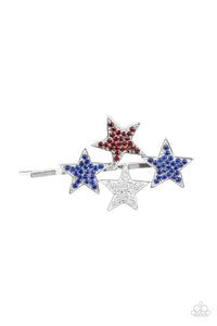 blue,bobby pin,patriotic,red,silver,stars,Stellar Celebration - Blue Hair Accessory