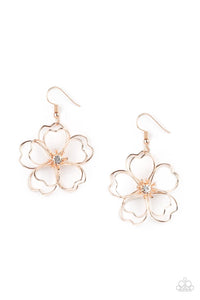 fishhook,floral,rhinestones,rose gold,Petal Power - Rose Gold Earrings